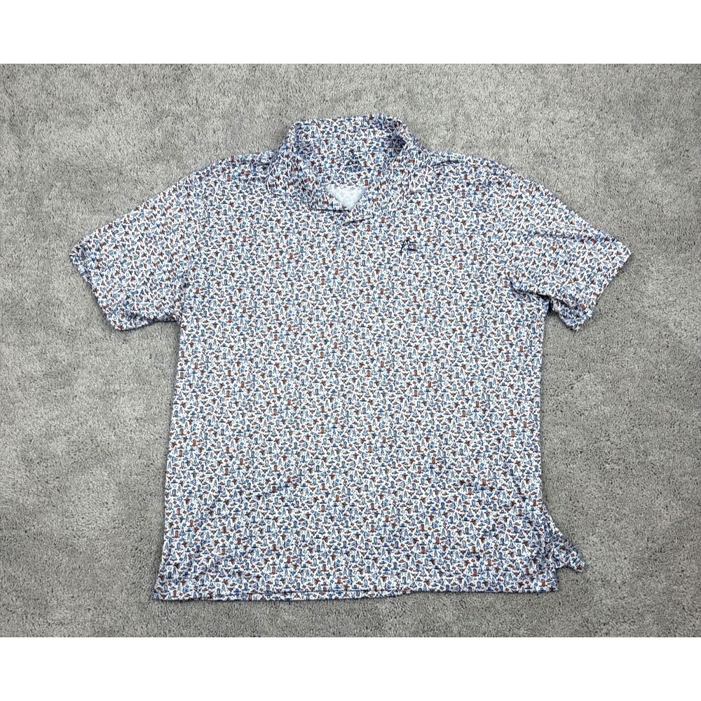 Rhoback Mens 3XL Performance Polo Shirt Texas Icons Print White Blue Orange
